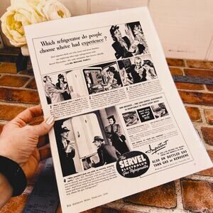 1940 Vintage Servel Gas Refrigerator Print‎ Ad Retro Kitchen Appliance Decor